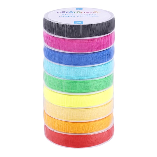 12 Packs: 9 ct. (108 total) 10mm Rainbow Mix Elastic Cording by Creatology&#x2122;